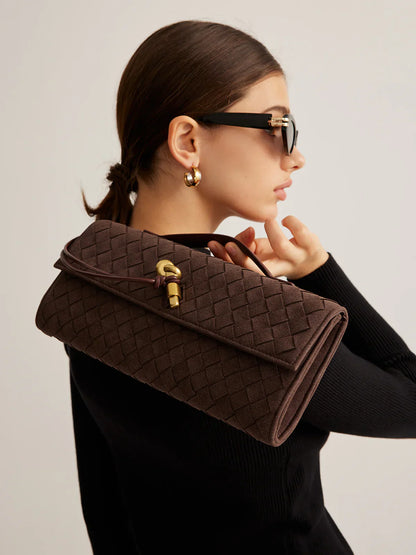 Emilia Suede Clutch Bag - Coffee